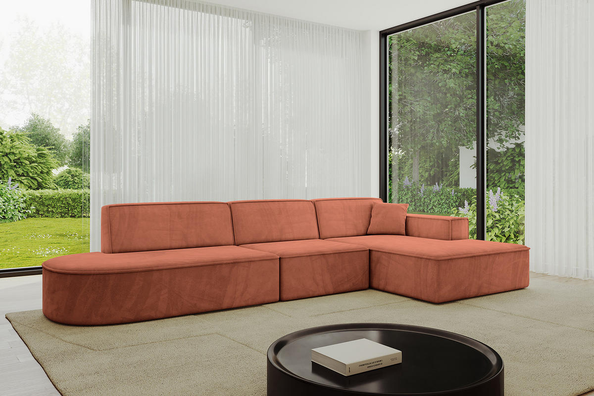 ECKSOFA Ottomane Rechts IREA-L2-v4 - 318x165x72,5 cm Apricot - Koralle, Holzwerkstoff/Textil (318/165cm) - ALTDECOR