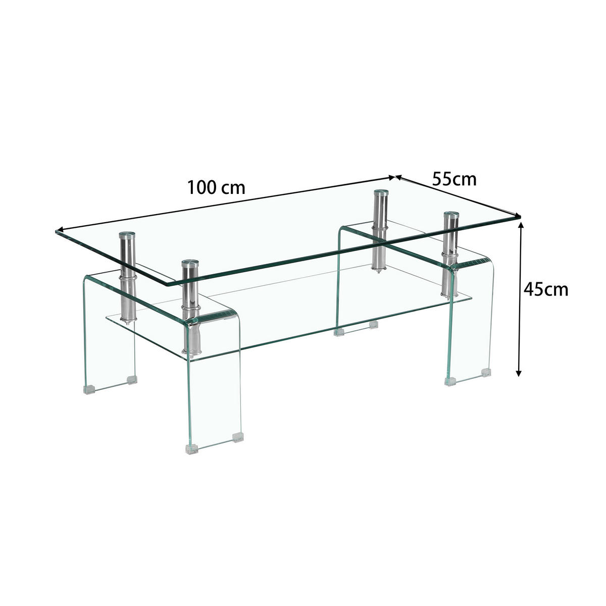 COUCHTISCH Transparent 100/55/45 cm aus Glas - Klar, Glas (55/100/45cm) - PANGIVO