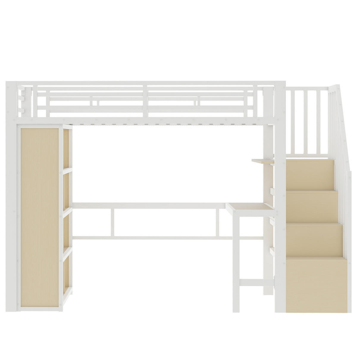 HOCHBETT 90/200 cm Weiß mit Schreibtisch, Stauraumtreppe und LED-Beleuchtung - Weiß, Metall (90/200cm) - Flora Grace