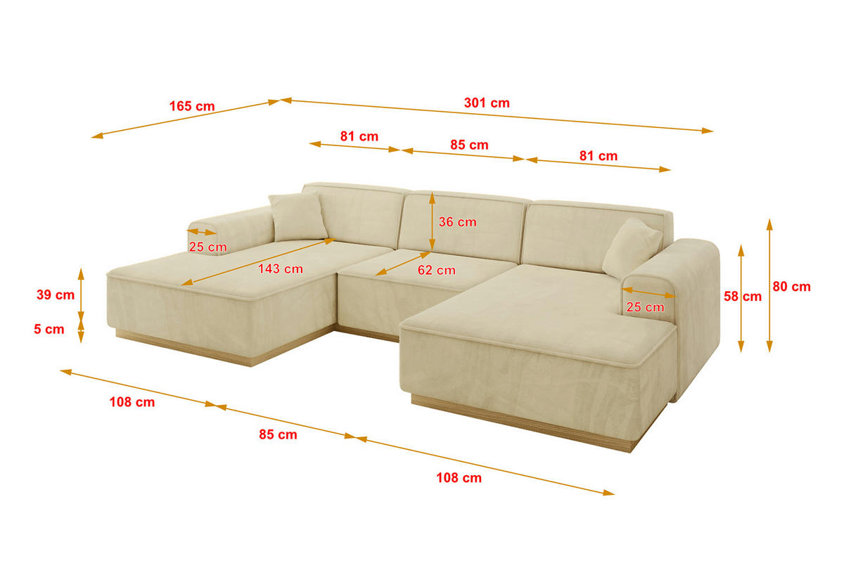 WOHNLANDSCHAFT IREA-U1-v2 - 301x165x80 cm Beige - Taupe, Holzwerkstoff/Textil (301/80/165cm) - ALTDECOR