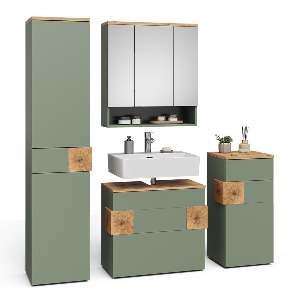 BADMÖBEL-SET Eden Grün 4 Teile - Grün, Holzwerkstoff (70/64.5/37cm) - Vicco