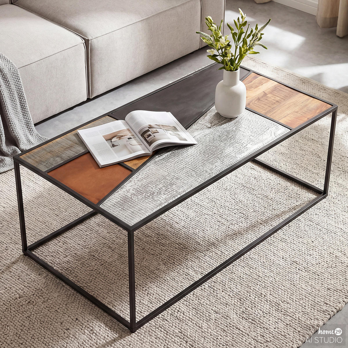 COUCHTISCH - Mango / Schwarz - Schwarz/Braun, Holz/Metall (60/110/43cm) - home24