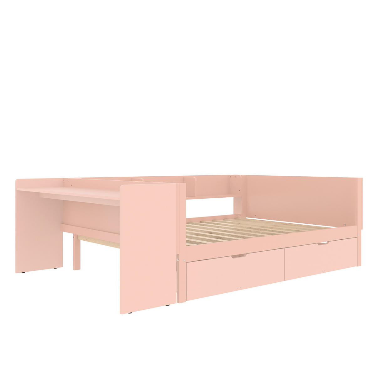 KINDERBETT 140/200 cm mit Schreibtisch und 2 Schubladen, Rosa - Rosa, Holz (140/200cm) - Flora Grace