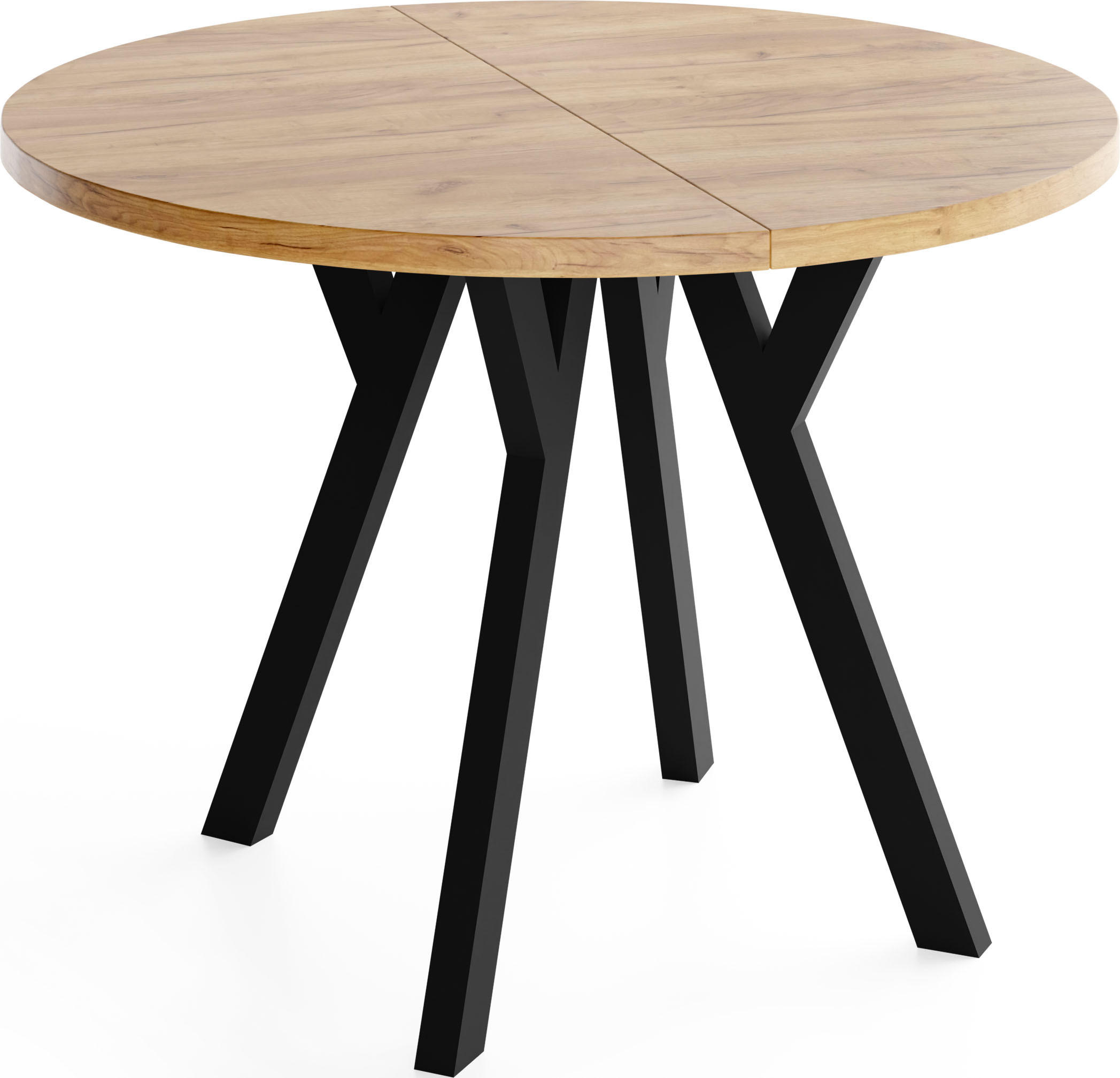 ESSTISCH Vero rund ausziehbar verlängerbar, Eiche Braun 80-130/80/77 cm - Eiche Wotan/Schwarz, Holz/Holzwerkstoff (80/80/77cm) - WFL GROUP