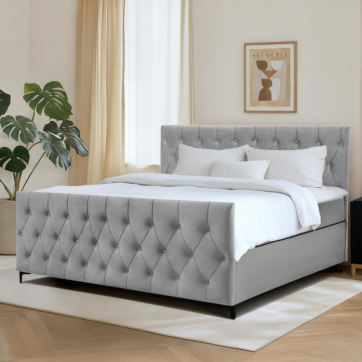 POLSTERBETT ARDEA, Hellgrau - Hellgrau/Schwarz, Holz/Holzwerkstoff (180/200cm) - KONSIMO®