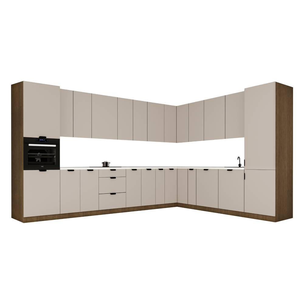 WINKELKÜCHE 385 x 285 cm - Sorento KS11-M385 - in Beige / Dunkle Eiche - Eichefarben/Beige, Holz/Metall (670/247/58cm)
