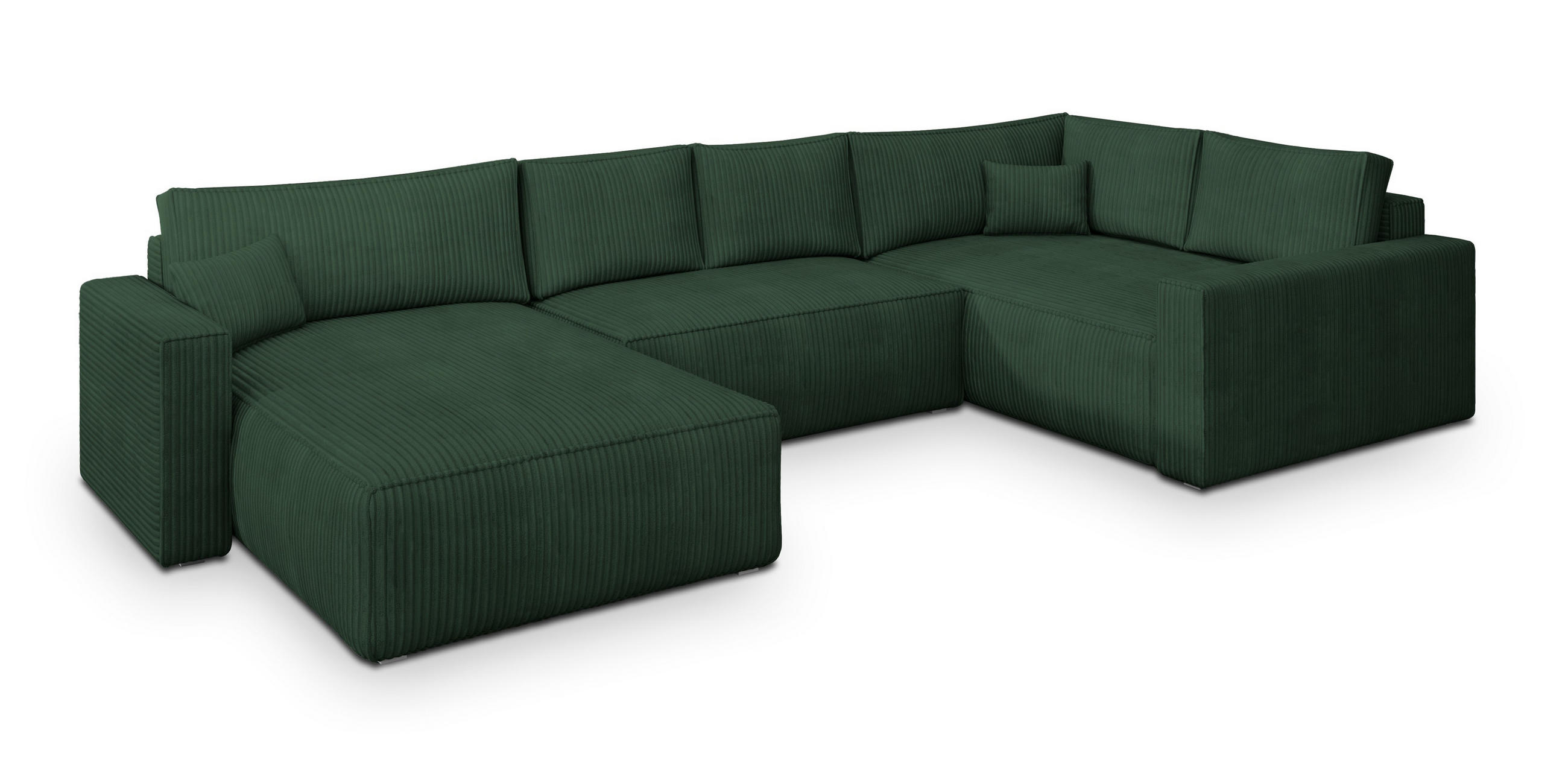 WOHNLANDSCHAFT VELAMI R-S Grün Kordstoff mit Schlaffunktion - Grün, Holz (365/83/194cm) - MASSENO