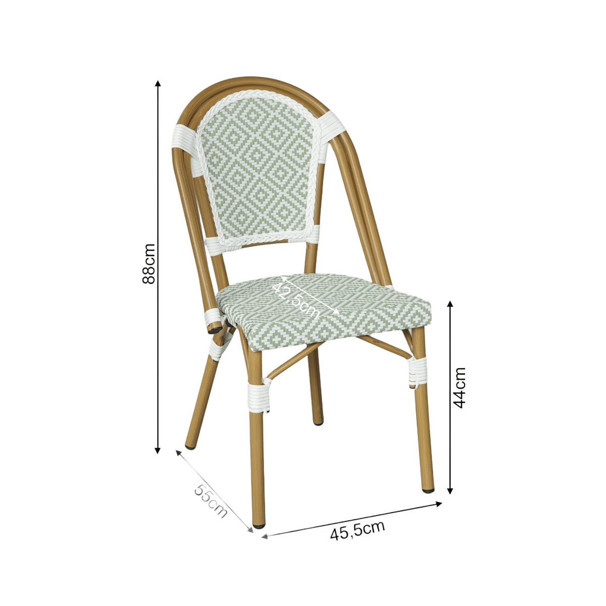 GARTENSTÜHLE Stapelbare Schefflera Weiß Grün 2er-Set - Braun, Metall (45/85/57cm) - Mobili Rebecca