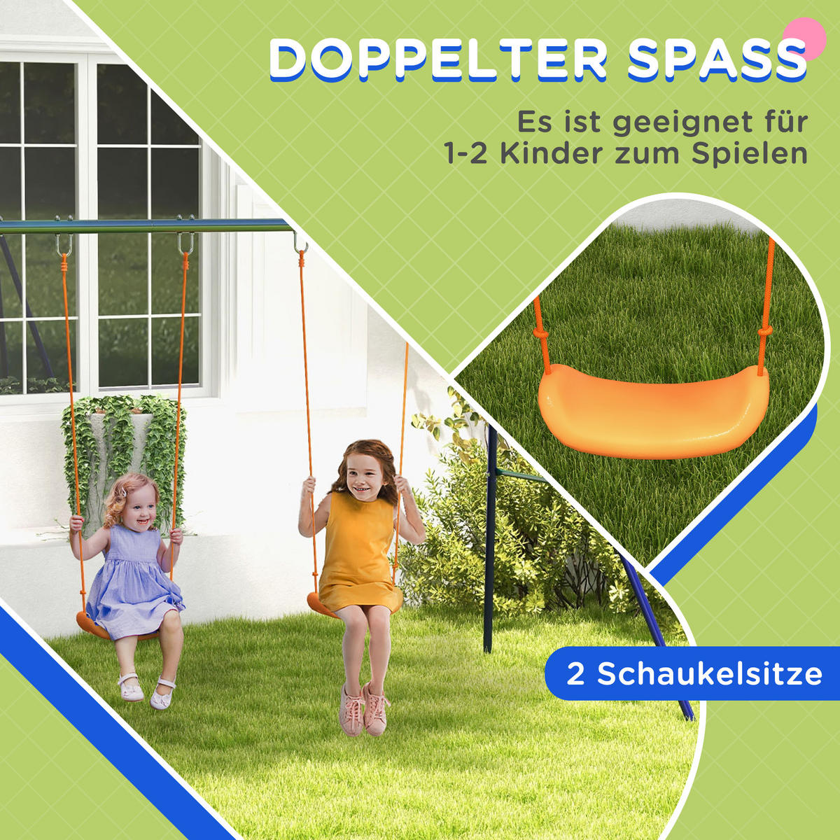 KINDERSCHAUKEL 2er - Multicolor, Kunststoff/Metall (160/269cm) - Outsunny