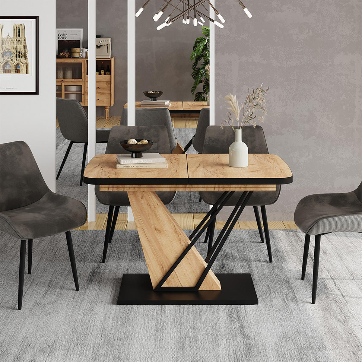 JEDÁLENSKÝ STÔL Fenaro Čierna/dubová - čierna/farba duba, kompozitné drevo (80/120/77.4cm) - Vicco