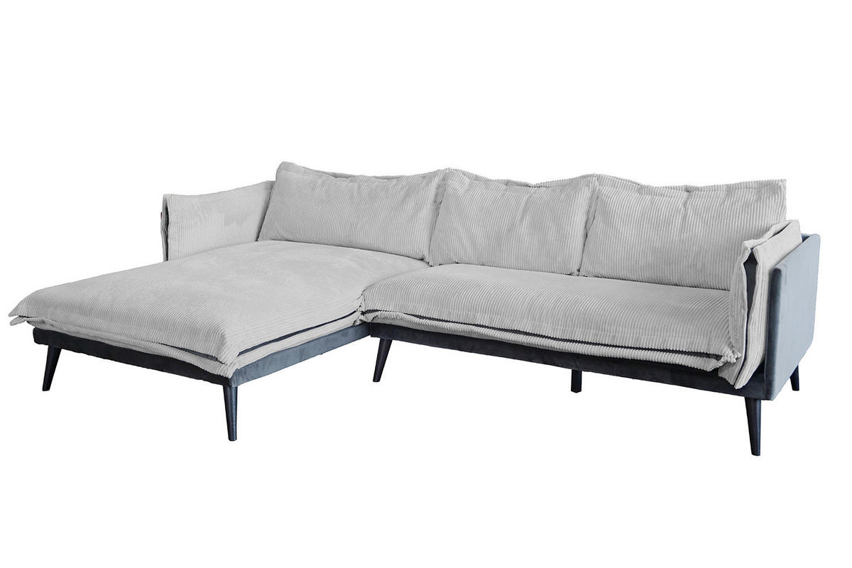 ECKSOFA QUENYA Hellgrau Velvet - Hellgrau/Schwarz, Textil (294/184cm) - KAWOLA