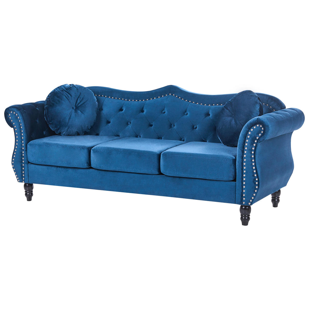 3-SITZER-SOFA Samtstoff Marineblau Skien - Hellblau, Textil (204/86/78cm) - Beliani