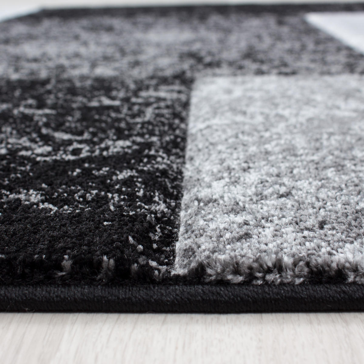 TEPPICH Kurzflor Karo Design Polypropylen Wohnzimmer Schwarz Läufer 80x150 - Schwarz, Textil (80/150cm) - KADIMA DESIGN