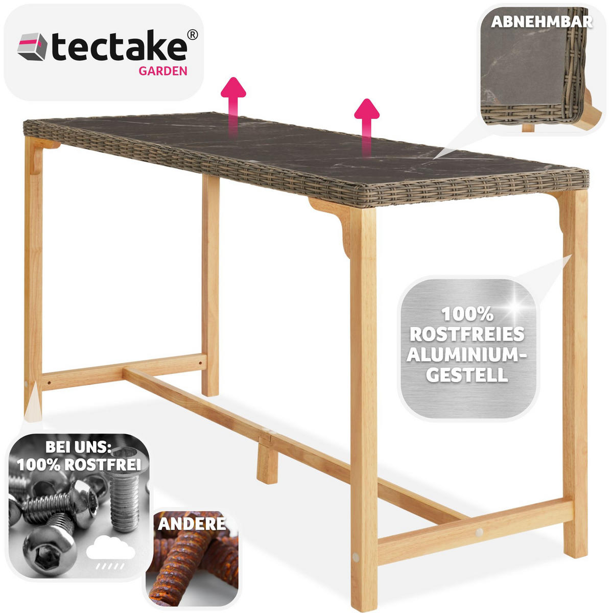 GARTENTISCH Lovas,161 x 64,5 x 99,5 cm,natur - Naturfarben, Kunststoff (161/64.5/99.5cm) - tectake