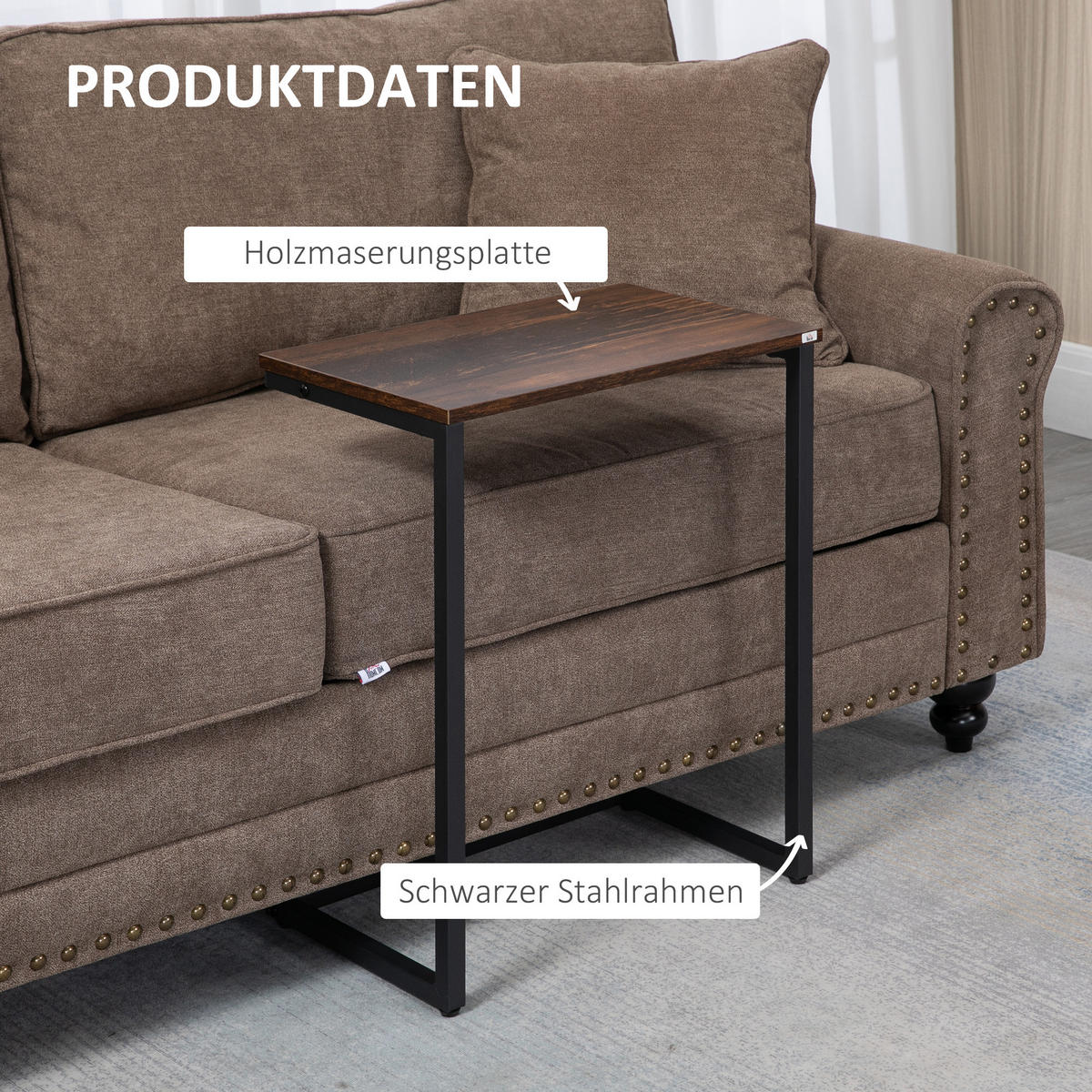 BEISTELLTISCH-SET Spanplatte Stahl Braun - Braun, Kunststoff (45/30/60cm) - HOMCOM