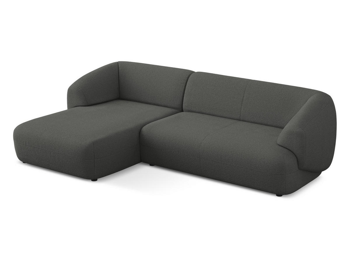 ECKSOFA Links Bouclé Stoff Grau - Schwarz/Graphitfarben, Kunststoff/Textil (156/280cm) - Makamii