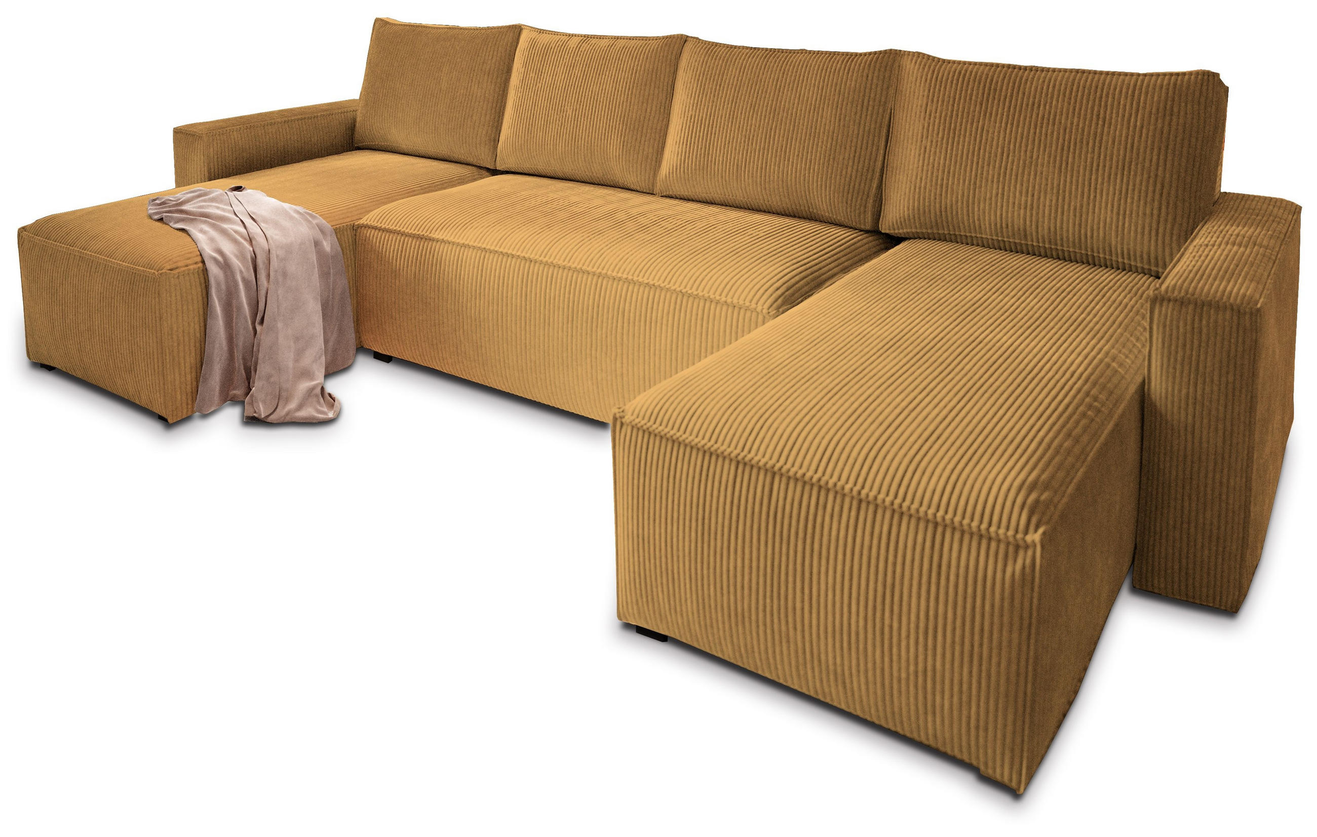 ROHOVÁ SEDAČKA ASPRA žlutá - šedá/žlutá, dřevo/textil (295/140cm) - MASSENO