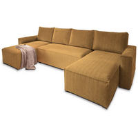 ROHOVÁ SEDAČKA ASPRA žlutá - šedá/žlutá, dřevo/textil (295/140cm) - MASSENO