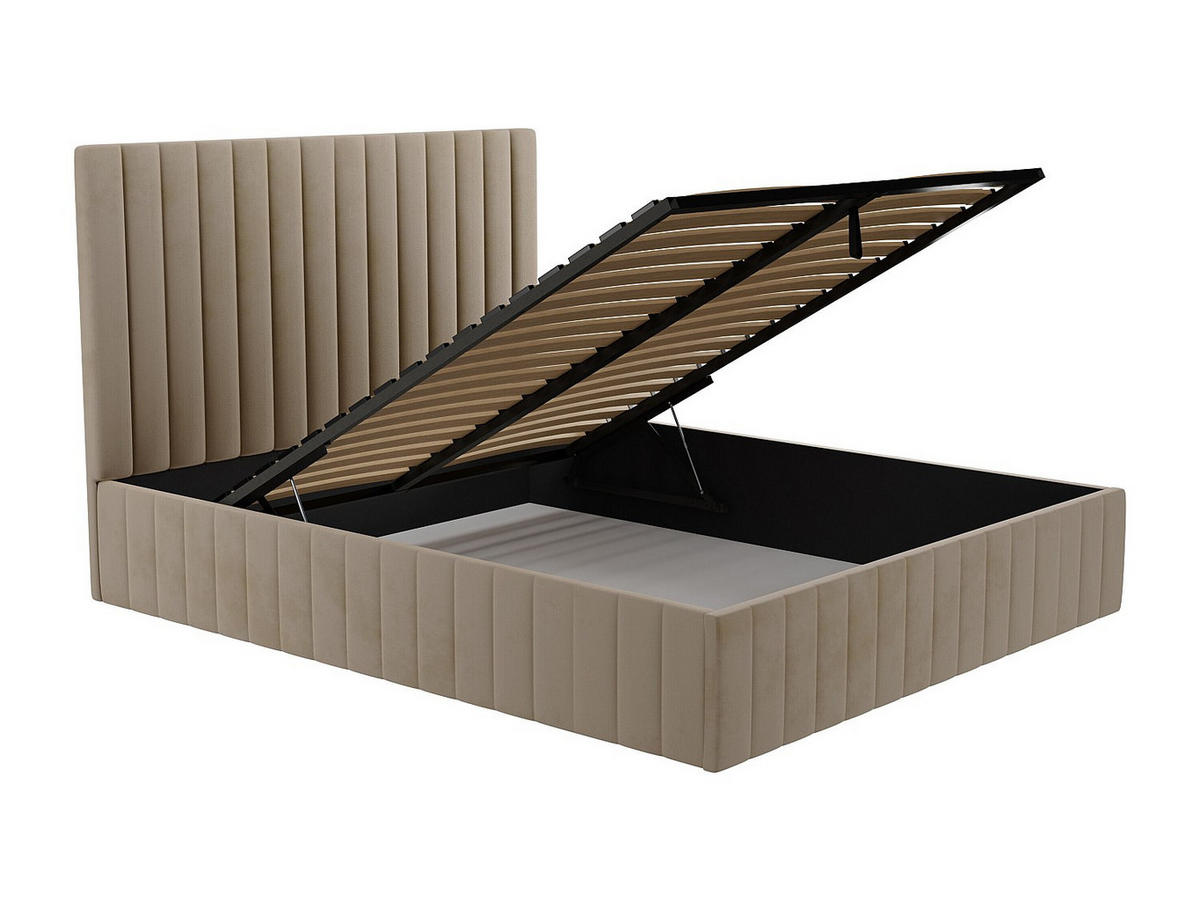 BETT mit Bettkasten - 2 Personen - Samt, Stoff - Taupe - Taupe, Textil (160/200cm) - Vente-Unique