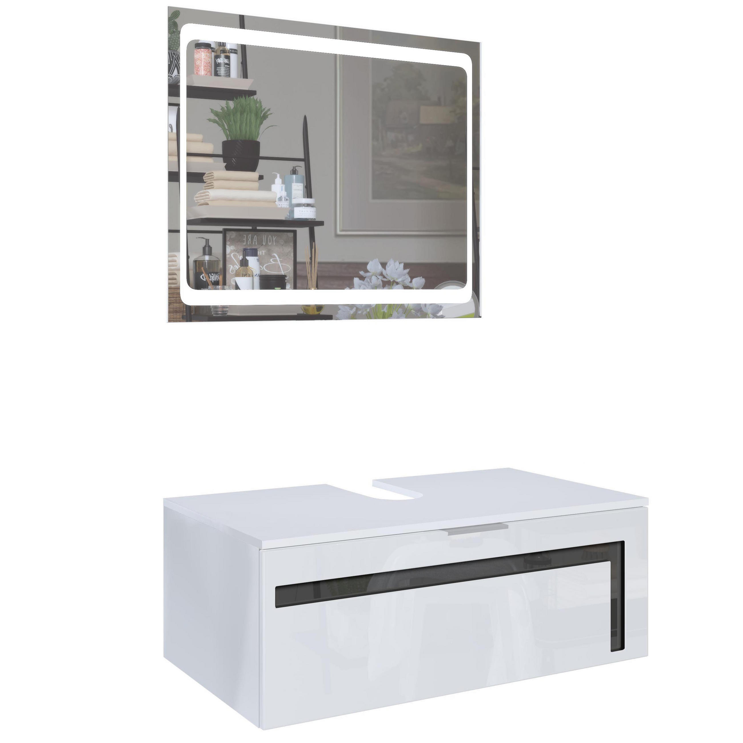 Vladon Waschbeckenunterschrank Schwarz Hochglanz 96x36x51 cm