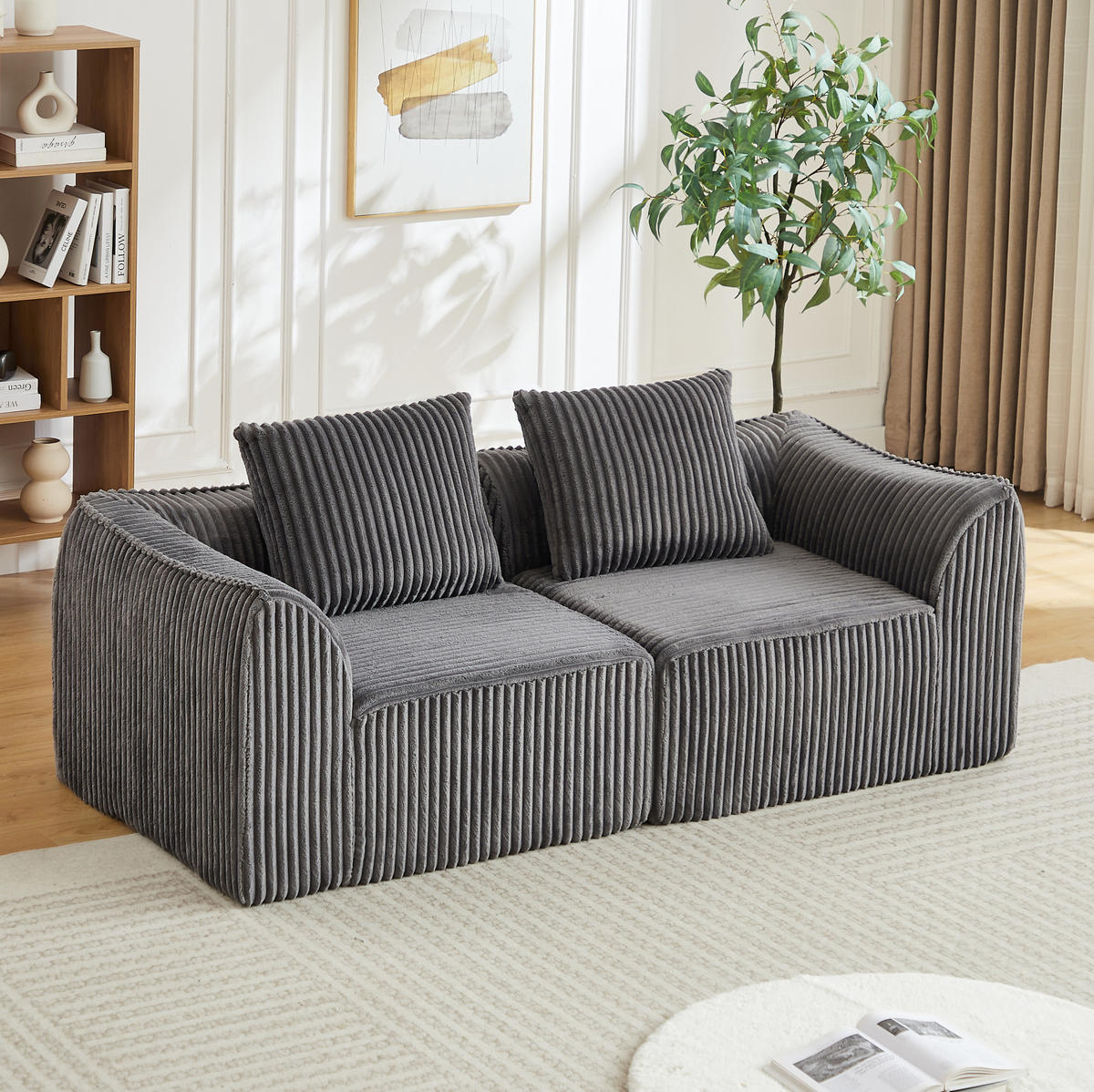 SOFA modular Cord Grau mit Kissen - Grau, Kunststoff (101/72.5/185cm) - Meubliv