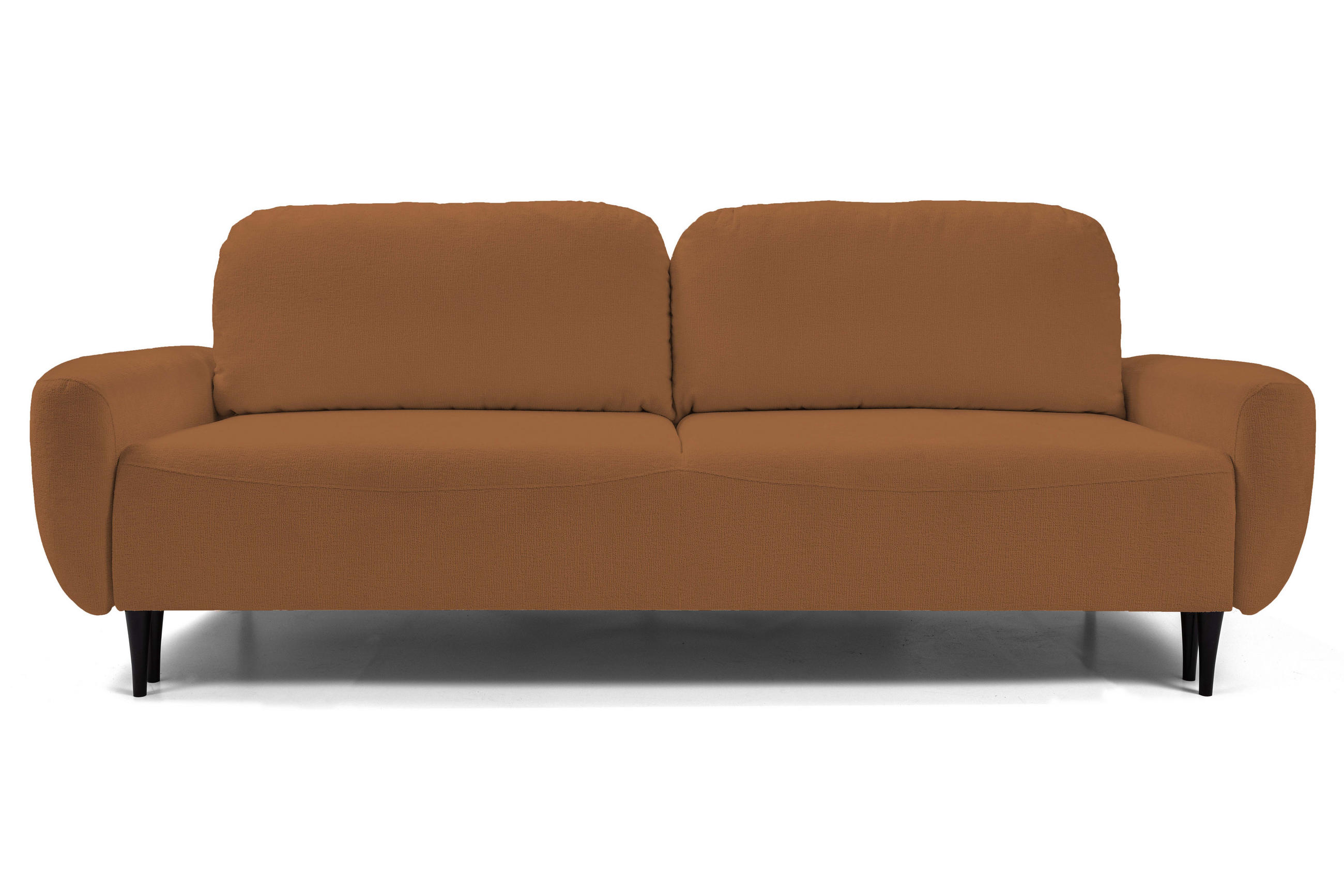 SOFA BOHO Mit Schlaffunktion Und Bettkasten, Wellenfederung, PUR-Schaum, Holzfüße, lose Rückenkissen, freistehend, 244x102x92 cm Copper - Kupferfarben, Holz/Textil (244/92/102cm) - DomoHome