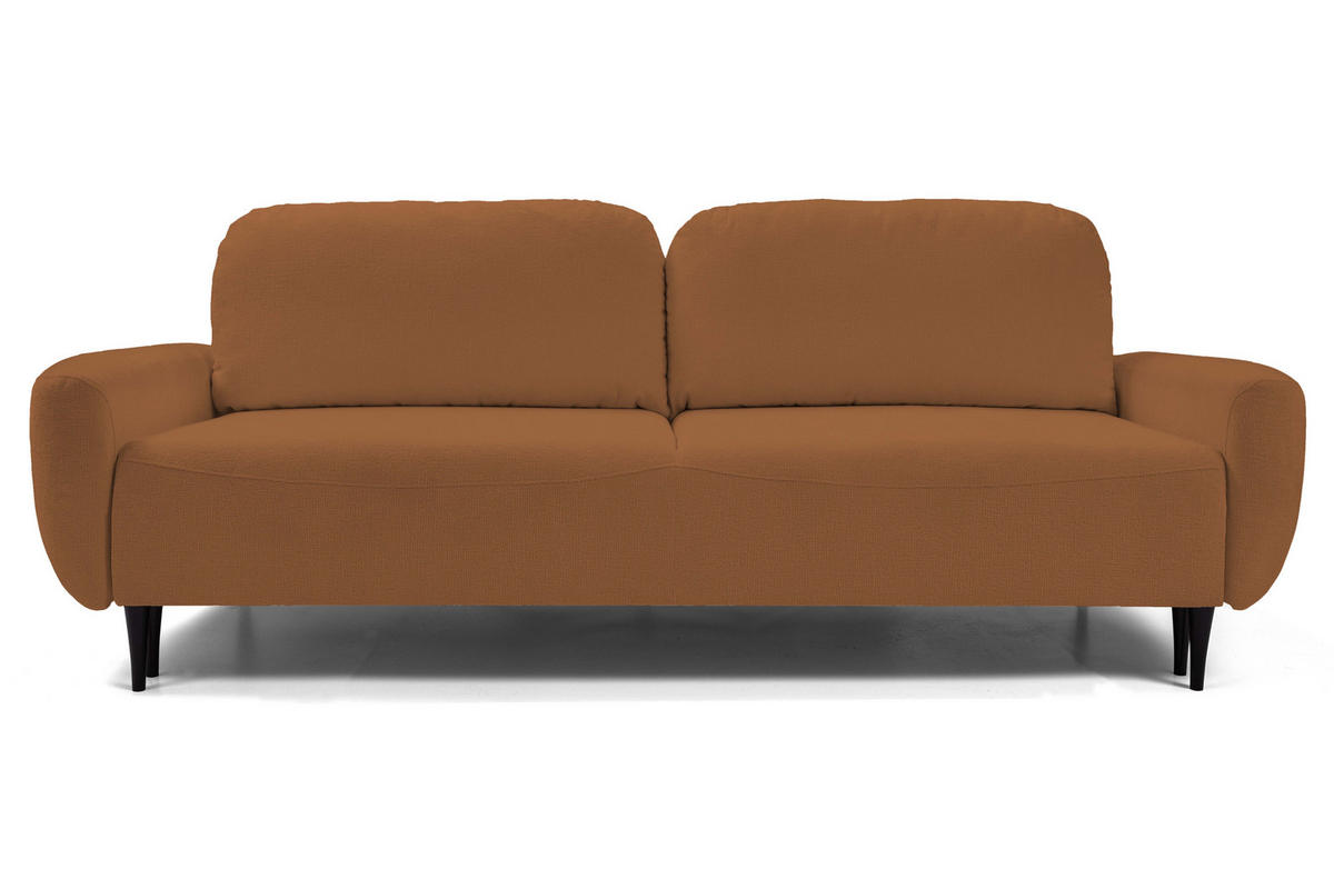 SOFA BOHO Mit Schlaffunktion Und Bettkasten, Wellenfederung, PUR-Schaum, Holzfüße, lose Rückenkissen, freistehend, 244x102x92 cm Copper - Kupferfarben, Holz/Textil (244/92/102cm) - DomoHome