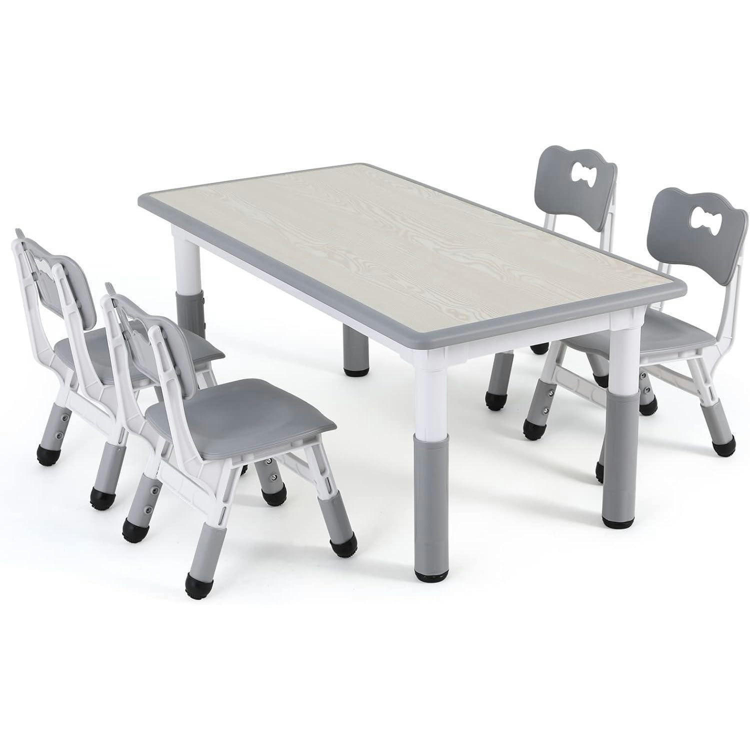 KINDERTISCH- und Stuhl-Set 5-teilig Höhenverstellbar Grau 120 x 60 cm - Grau, Kunststoff (60/60/120cm)