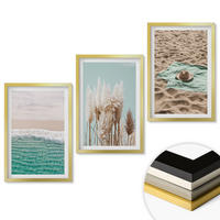 WANDBILDER 3er Set - 40x60 cm Goldrahmen - Strandwellen Grashut - Goldfarben, Kunststoff (40/60cm) - ArtPrintCave