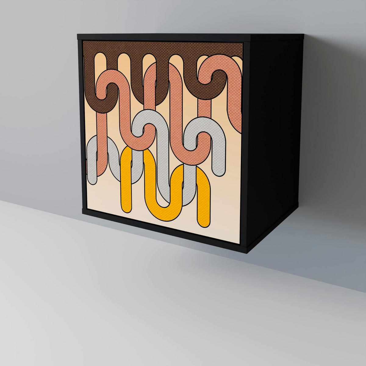 SIDEBOARD COLORFUL STRINGS, Schwarz, 57,5x42x75,5 cm, Goldfarbene Metallfüße - Goldfarben/Multicolor, Holzwerkstoff/Metall (57.5/75.5/42cm) - SpaceRebels