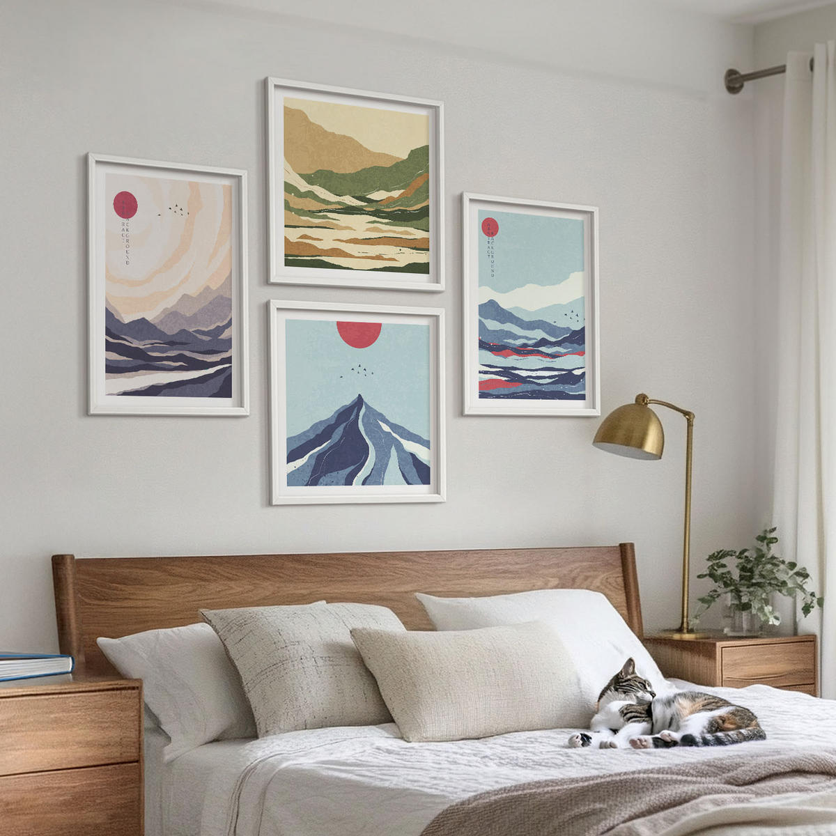 WANDBILDER 4er-Set - 50x50 cm & 40x60 cm Weißer Rahmen - Abstrakte Berglandschaften - Weiß, Kunststoff (50/50cm) - ArtPrintCave