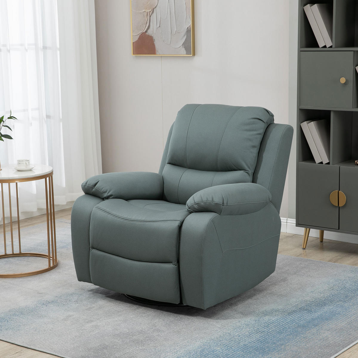 RELAXSESSEL Liegesessel 135° neigbar mit Wippfunktion drehbar mit Fußstütze Grün - Schwarz/Grün, Textil/Metall (100/98/93cm) - HOMCOM