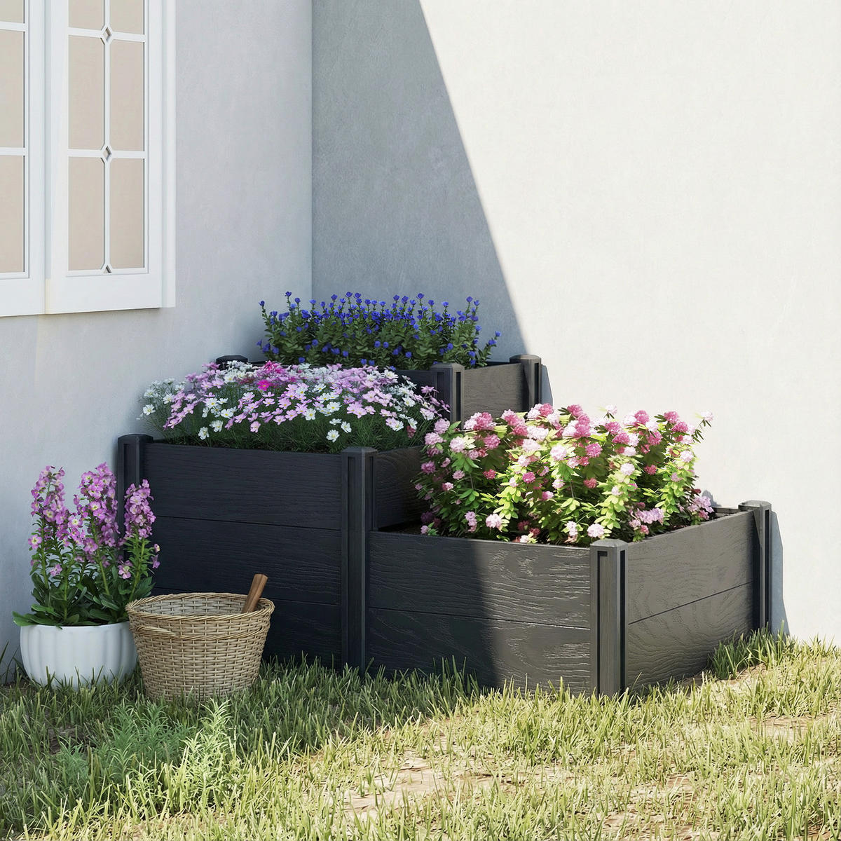 HOCHBEET 3-Stufig DE-12307 modulares Stecksystem, 120/80/64 cm Grau - Grau, Kunststoff (120/64/80cm) - ComfortXL