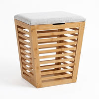 WÄSCHEKORB aus Bambus mit Sitzfläche 40/40/56 cm - Weiß, Naturmaterialien (40/56/40cm) - NUXIO