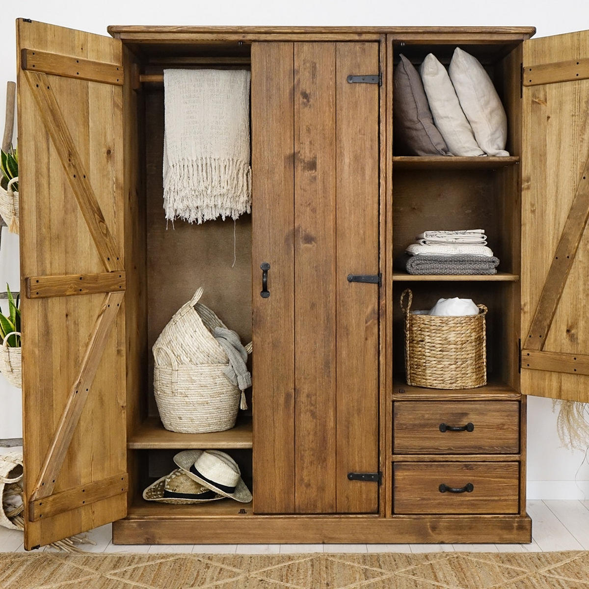 KLEIDERSCHRANK aus Massivholz Rustyk 3D - Dunkelbraun/Schwarz, Holz (155/190/60cm) - Seart