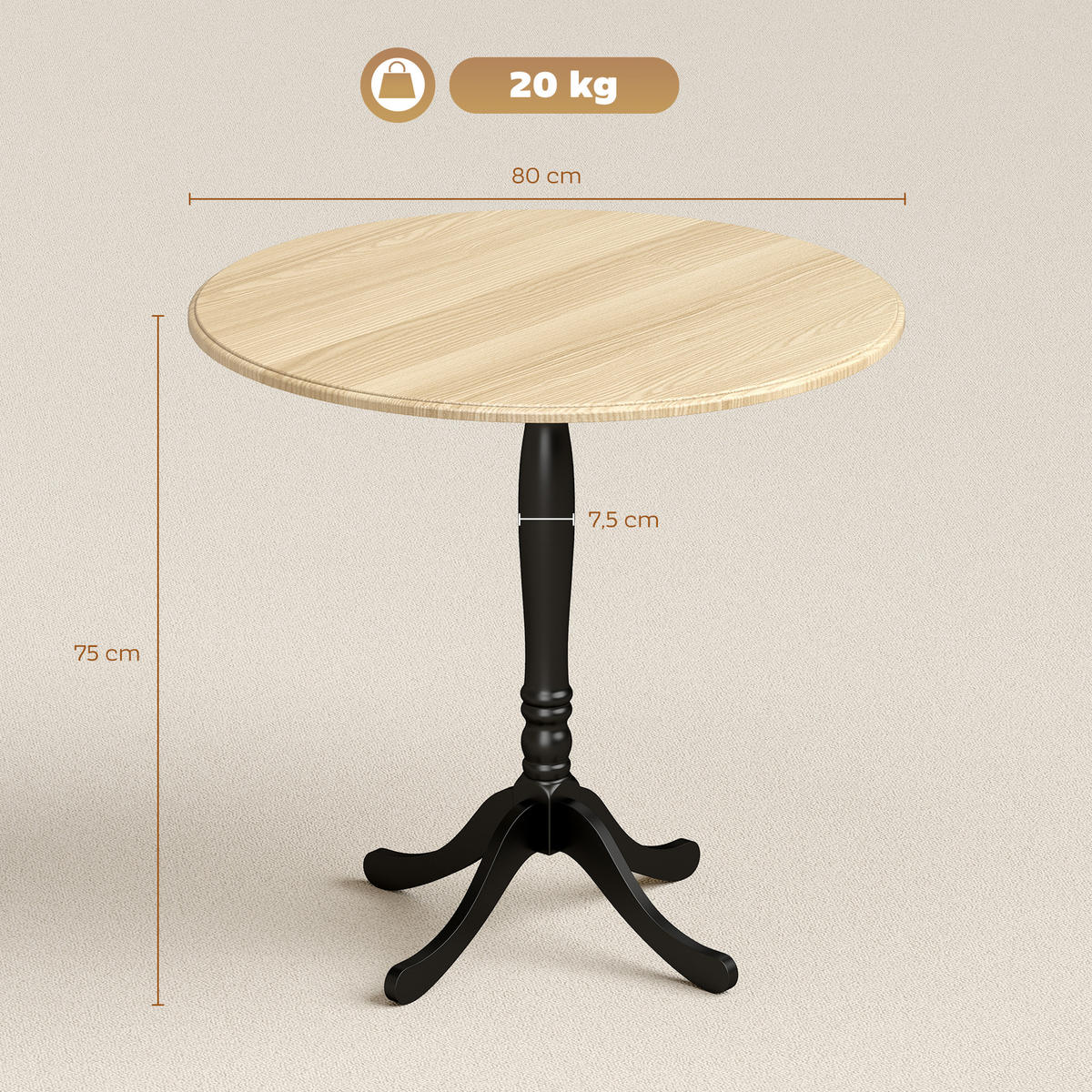 ESSTISCH Naturholz 1 Stück - Beige, Kunststoff (80/80/75cm) - GiPP