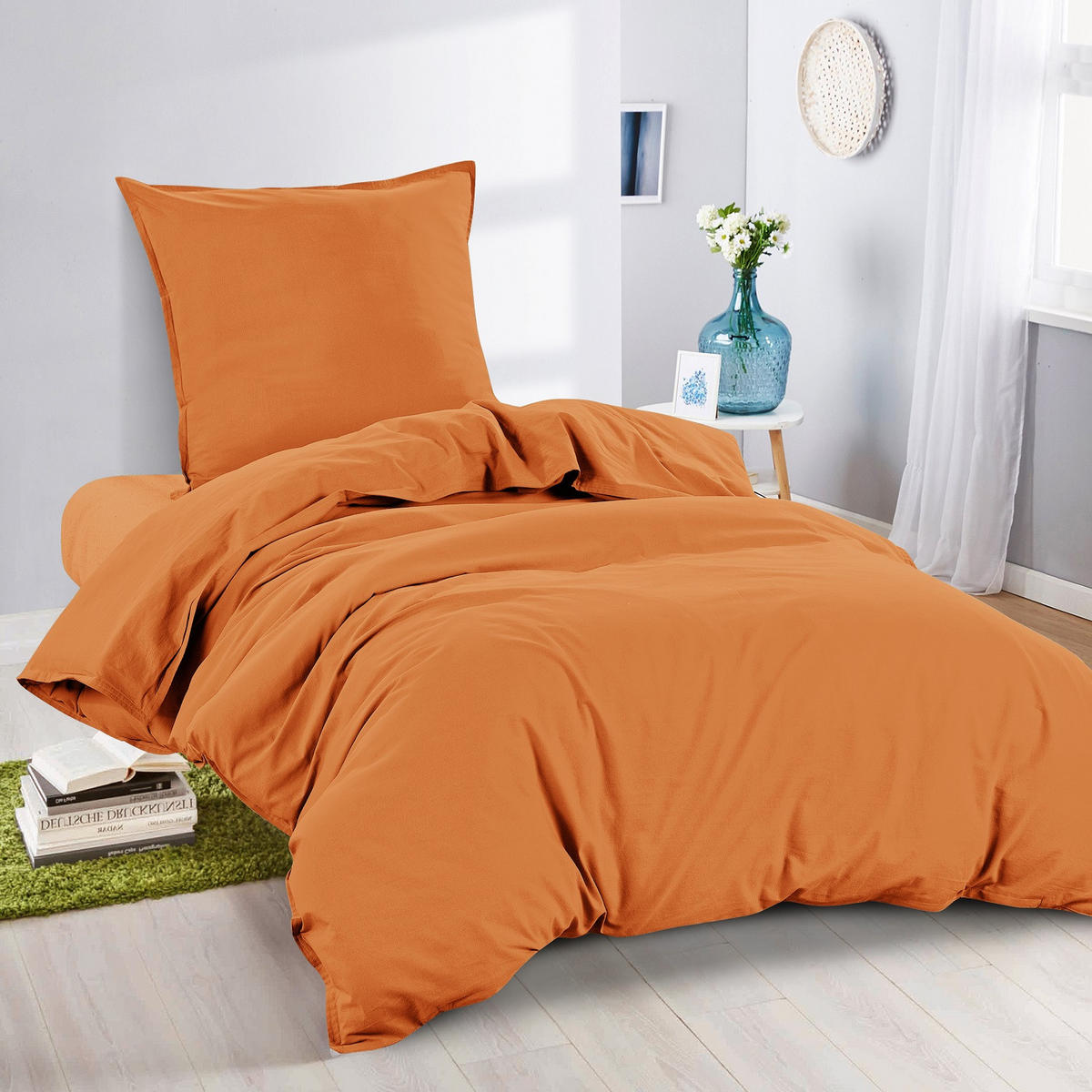 BETTWÄSCHE Stone Washed curry-gelb 135/200 cm 100% Baumwolle Used-Effekt mit Stehsaum - Currygelb, Textil (135/200cm) - wometo