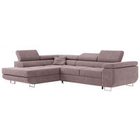 ROHOVÁ SEDAČKA GUSTAW L - Světle růžová Strukturovaná látka - Pravá Strana - stříbrná/světle růžová, kov/textil (205/275cm) - MKS