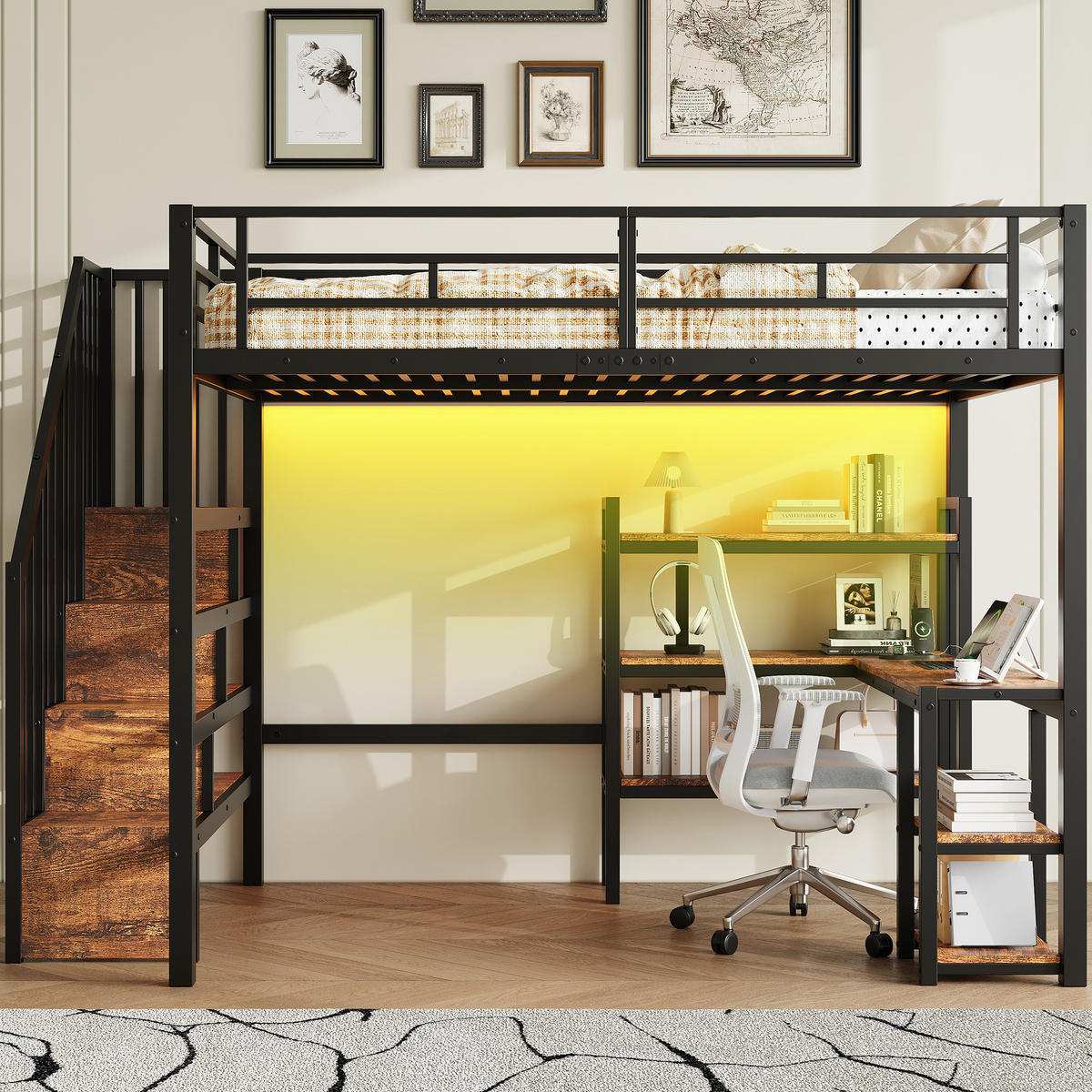 HOCHBETT 140x200 cm, integriertem Schreibtisch, Schwarz - Schwarz, Holz (140/200cm) - KOMHTOM