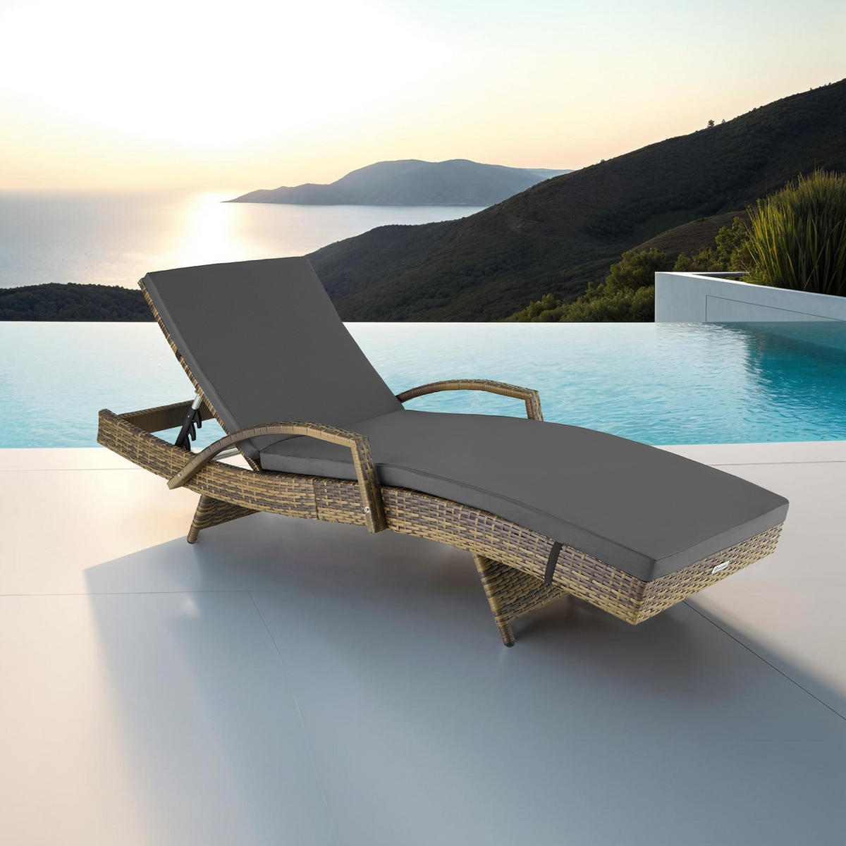RATTAN-SONNENLIEGE Océane,190 x 71 x 34 – 74,5 cm,natur - Naturfarben, Kunststoff (71/74.5/190cm) - tectake