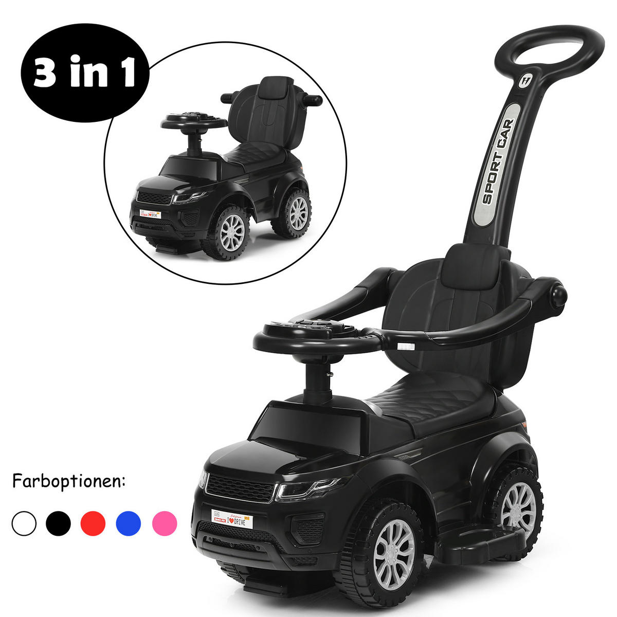 SCHIEBEWAGEN Schwarz - Schwarz, Kunststoff (43/84/89cm) - COSTWAY