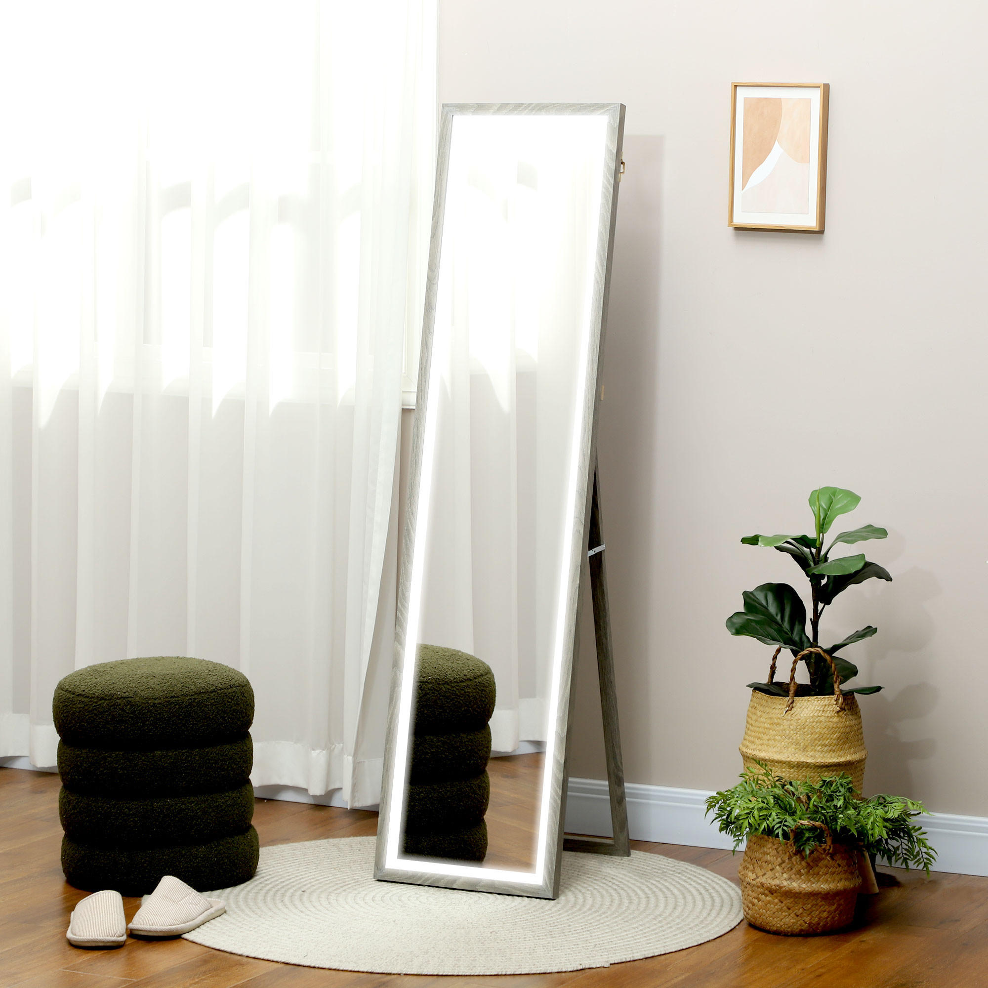 GANZKÖRPERSPIEGEL 40 x 160 cm Standspiegel mit LED-Lichte, Grau - Grau, Glas (40/160/5cm) - HOMCOM