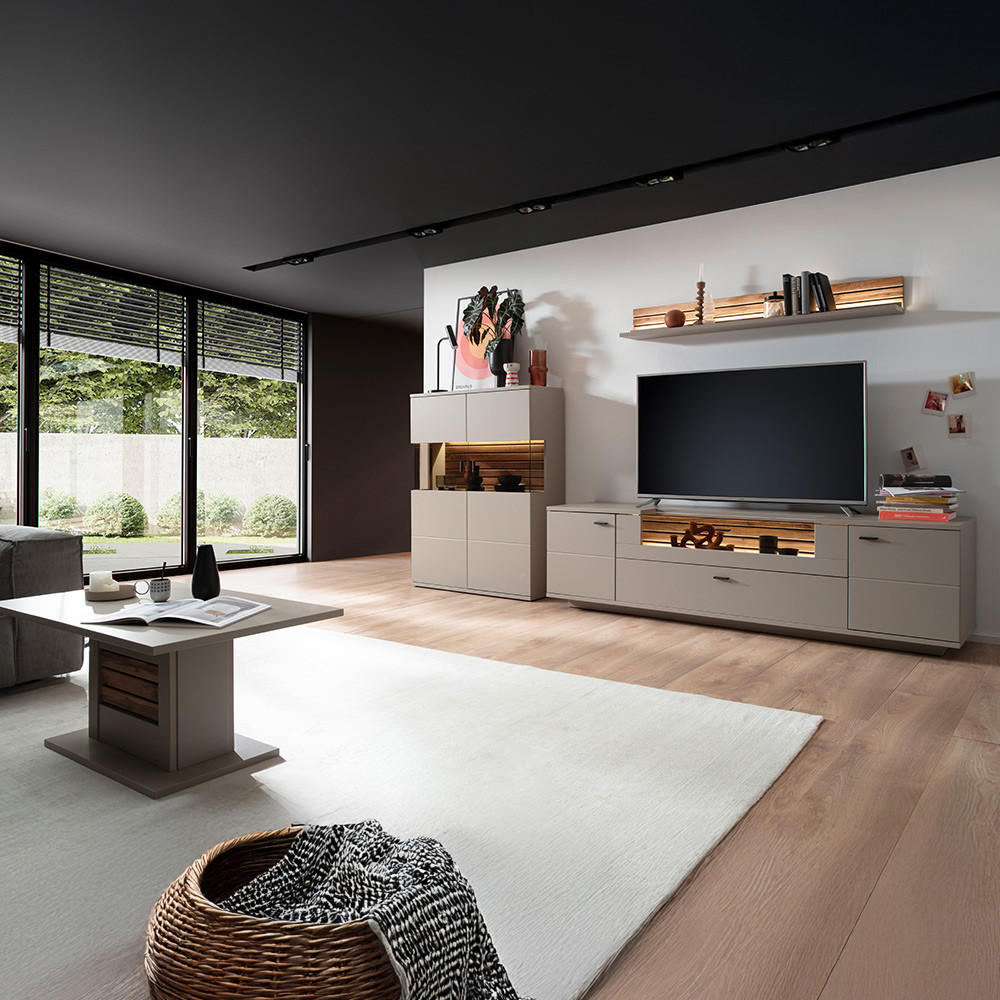 WOHNZIMMER-SET 4-TLG. Liezen-05 - Grau, Holzwerkstoff (670/177/60cm) - Lomado