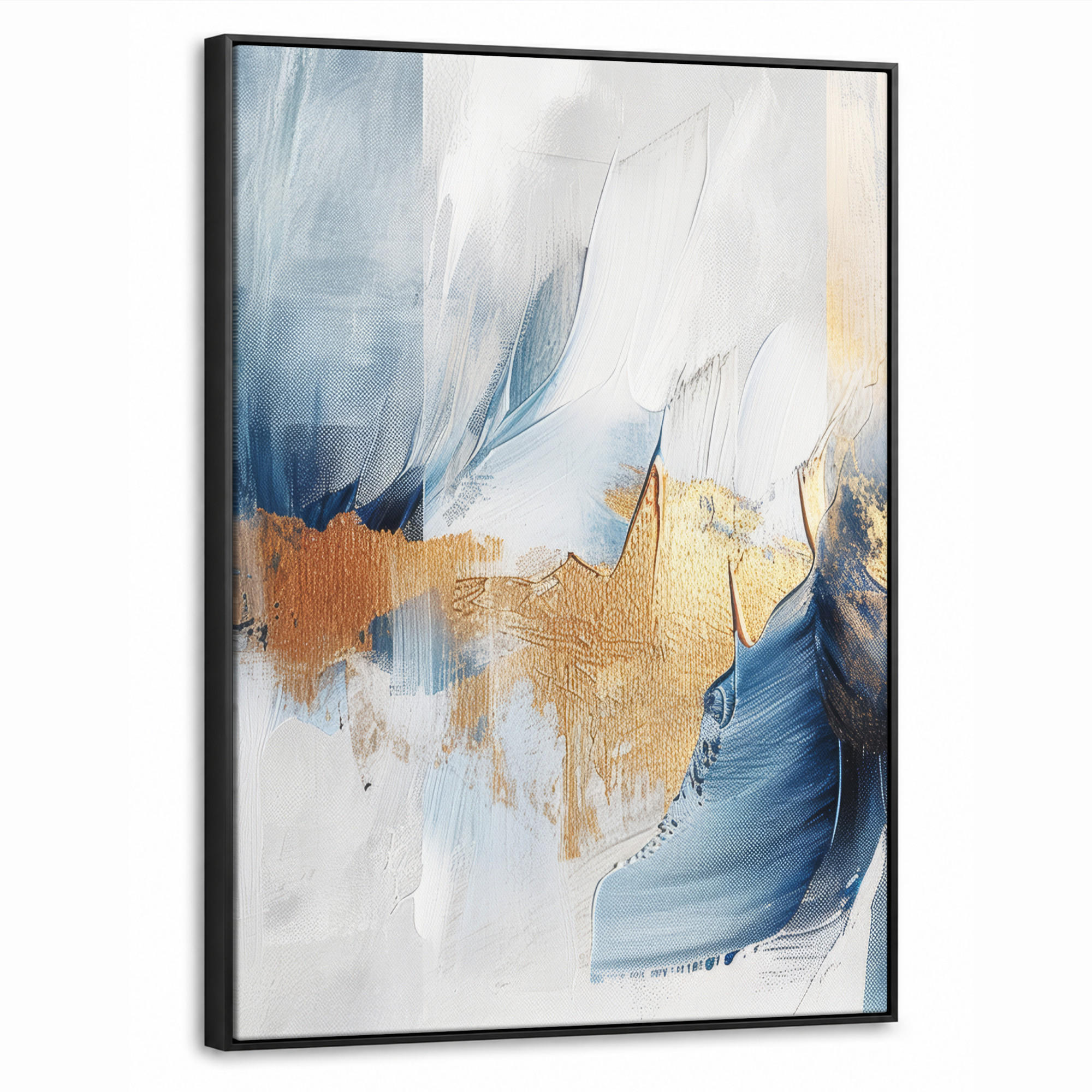 LEINWAND Bilder mit Rahmen - Gold - Blau - Aquarell - Kunst - Modern - 70x100 - Hellblau, Textil (70/100cm) - MuchoWow