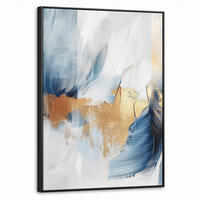 LEINWAND Bilder mit Rahmen - Gold - Blau - Aquarell - Kunst - Modern - 70x100 - Hellblau, Textil (70/100cm) - MuchoWow