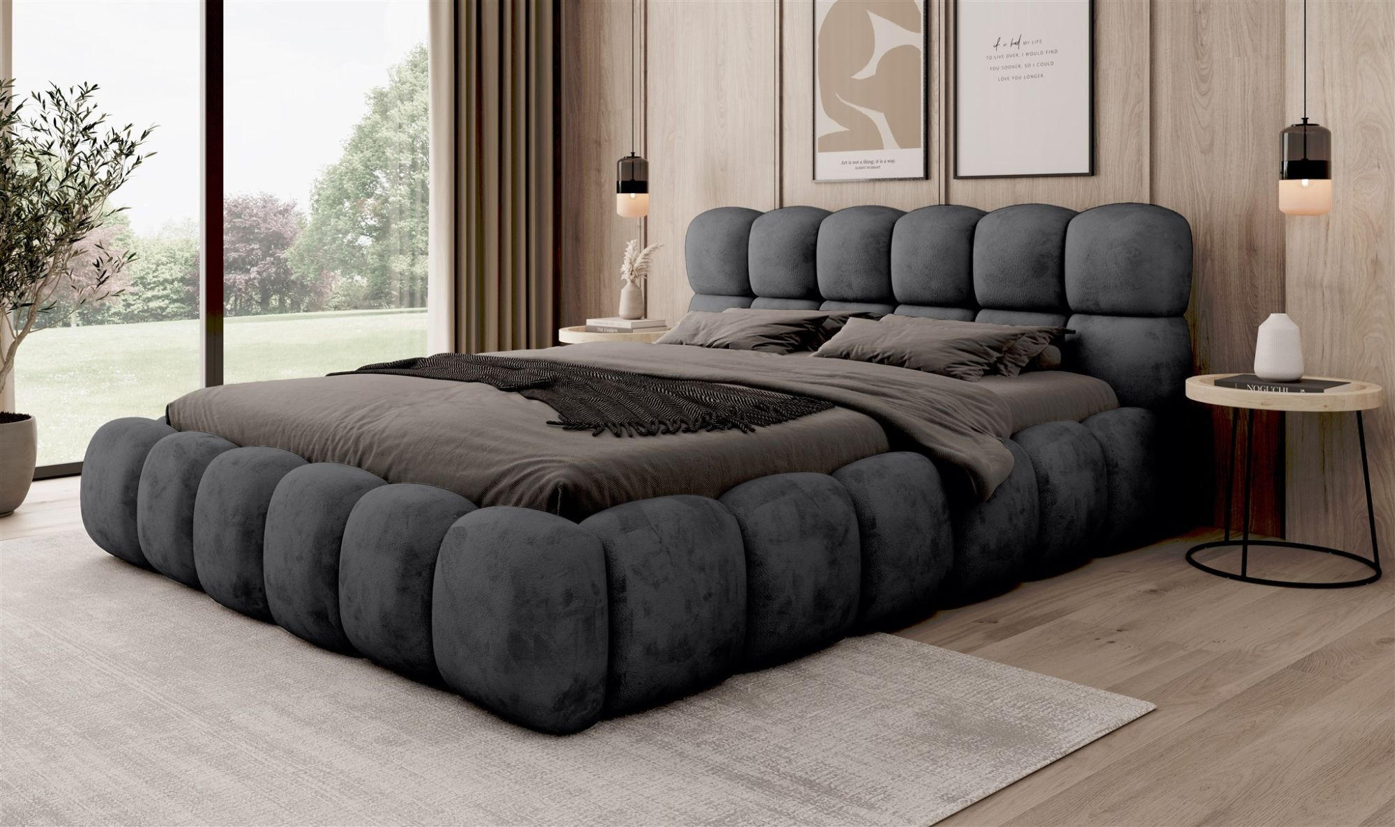 POLSTERBETT Aurelia - Schwarz, Holzwerkstoff/Textil (140/200cm) - Fun Möbel