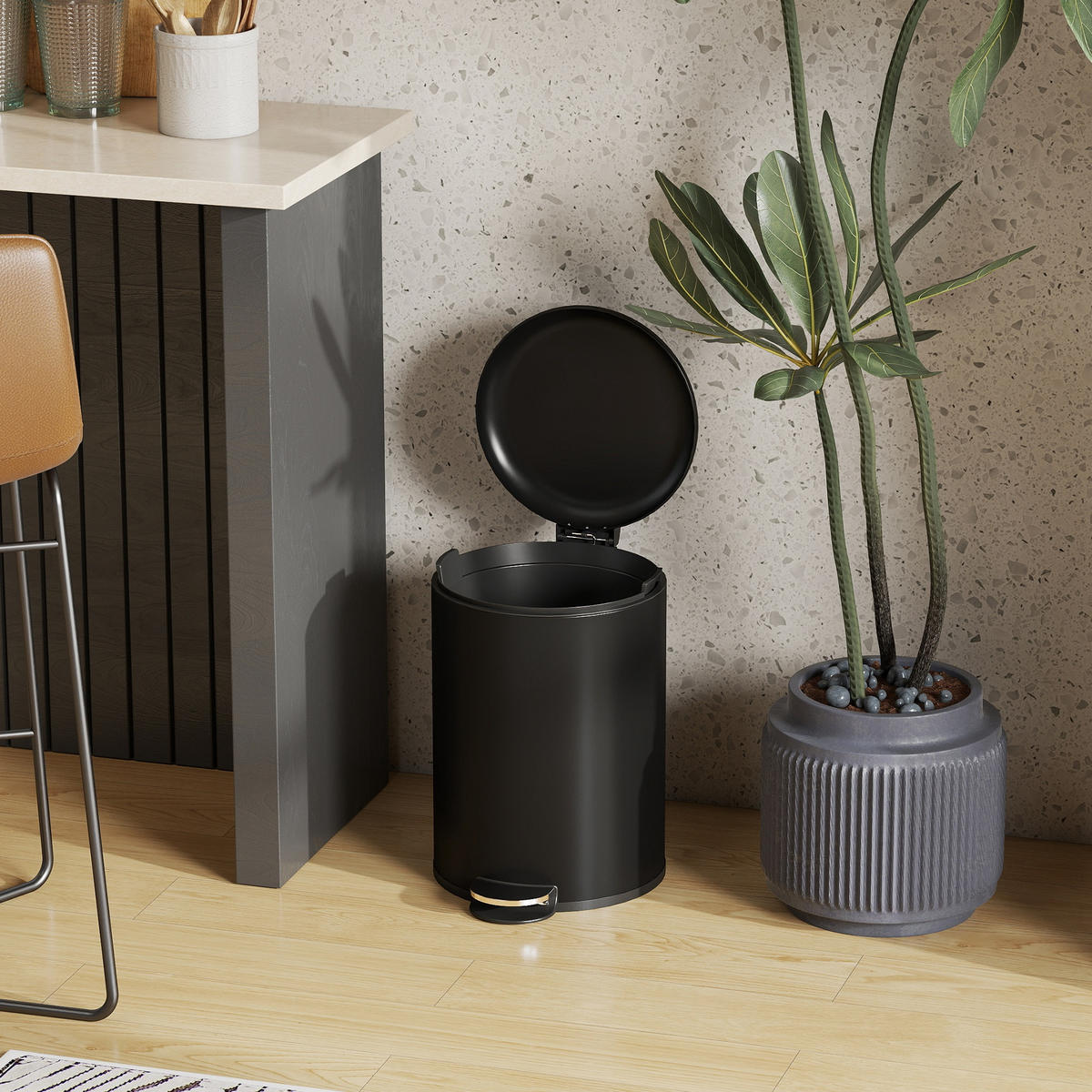 TRETEIMER 20L mit Soft-Close Deckel Schwarz - Schwarz, Kunststoff (30/44/36cm) - HOMCOM