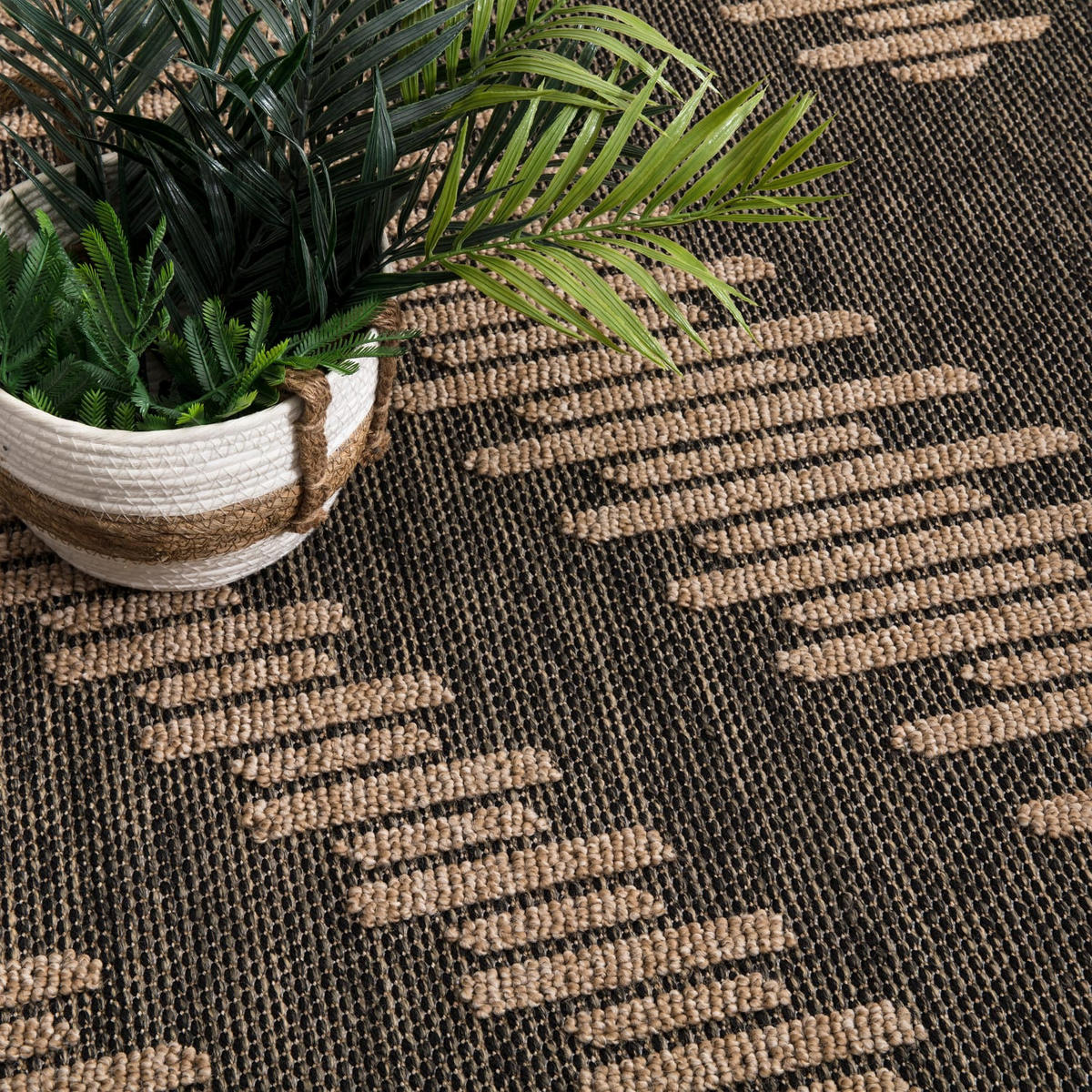 OUTDOOR Teppich Natur Balkon, Terrasse schmutzabweisend Anthrazit Rechteckig 200x280 - Anthrazit, Textil (200/280cm) - KADIMA DESIGN