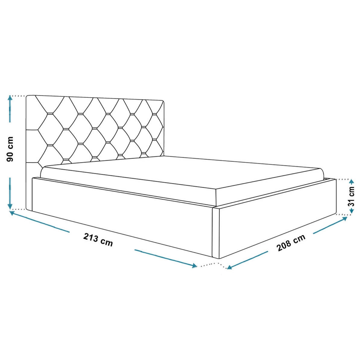 BETT 200x200 - Polsterbett mit Bettkasten und Metallrahmen - Elegant Betten - Weicher Jasminstoff - Kollektion Boston, Grau - Grau, Holz/Textil (200/200cm) - Alpi-Möbel