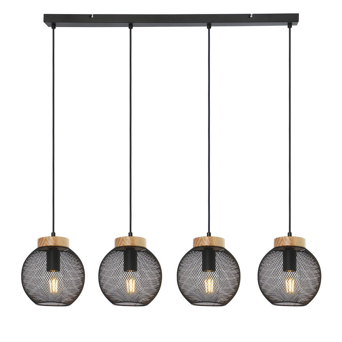 HÄNGELEUCHTE Metall Schwarz Drahtgeflecht - Schwarz, Holz (95/20/120cm) - Globo Lighting